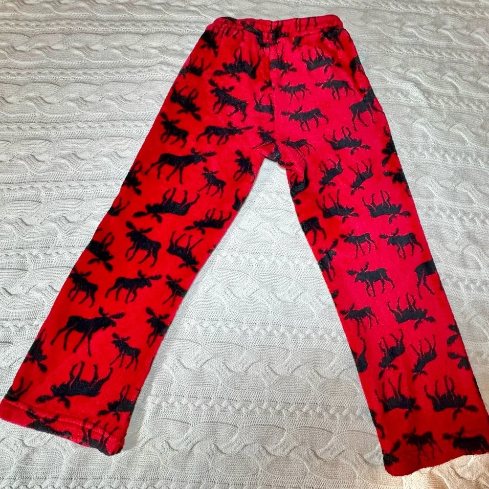 Red Moose Print Fluffy Pajama Pants #1037